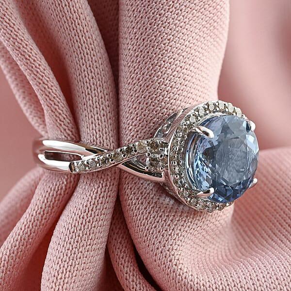 Shop Lc Certified & Appraised Luxoro AAA Santa Maria Aquamarine And G-H I2 Diamond 2.05 Ctw Ring In 14K White Gold 4 Grams
