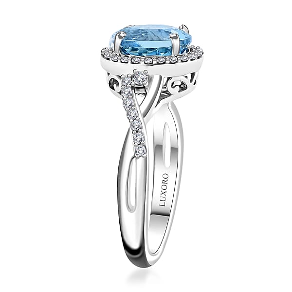 Shop Lc Certified & Appraised Luxoro AAA Santa Maria Aquamarine And G-H I2 Diamond 2.05 Ctw Ring In 14K White Gold 4 Grams