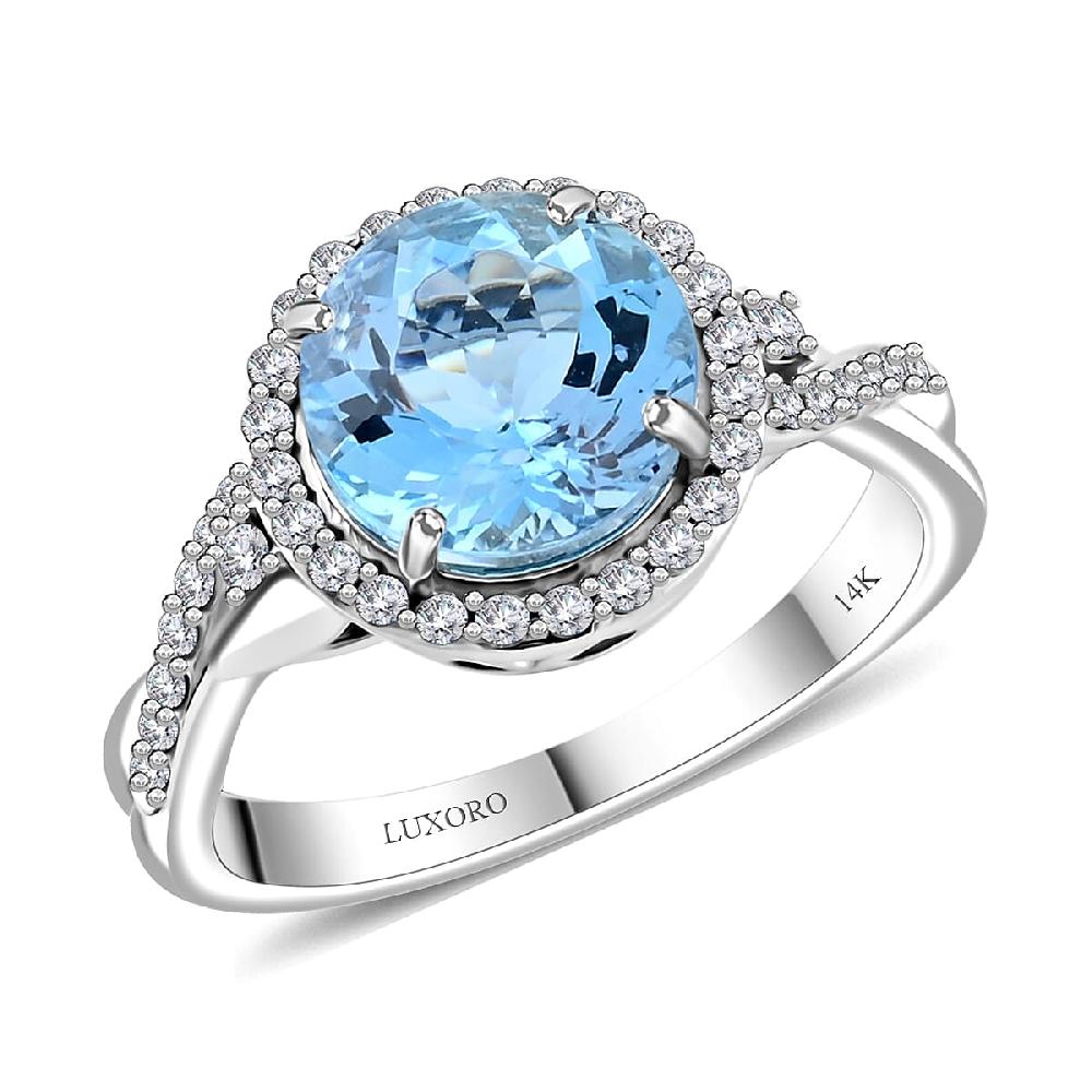 shop lc Certified & Appraised Luxoro AAA Santa Maria Aquamarine and G-H I2 Diamond 2.05 ctw Ring in 14K White Gold 4 Grams