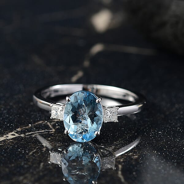Shop Lc Certified & Appraised Luxoro AAA Santa Maria Aquamarine And G-H I2 Diamond 1.66 Ctw Ring In 14K White Gold