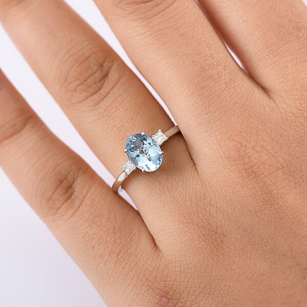 Shop Lc Certified & Appraised Luxoro AAA Santa Maria Aquamarine And G-H I2 Diamond 1.66 Ctw Ring In 14K White Gold