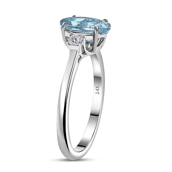 Shop Lc Certified & Appraised Luxoro AAA Santa Maria Aquamarine And G-H I2 Diamond 1.66 Ctw Ring In 14K White Gold