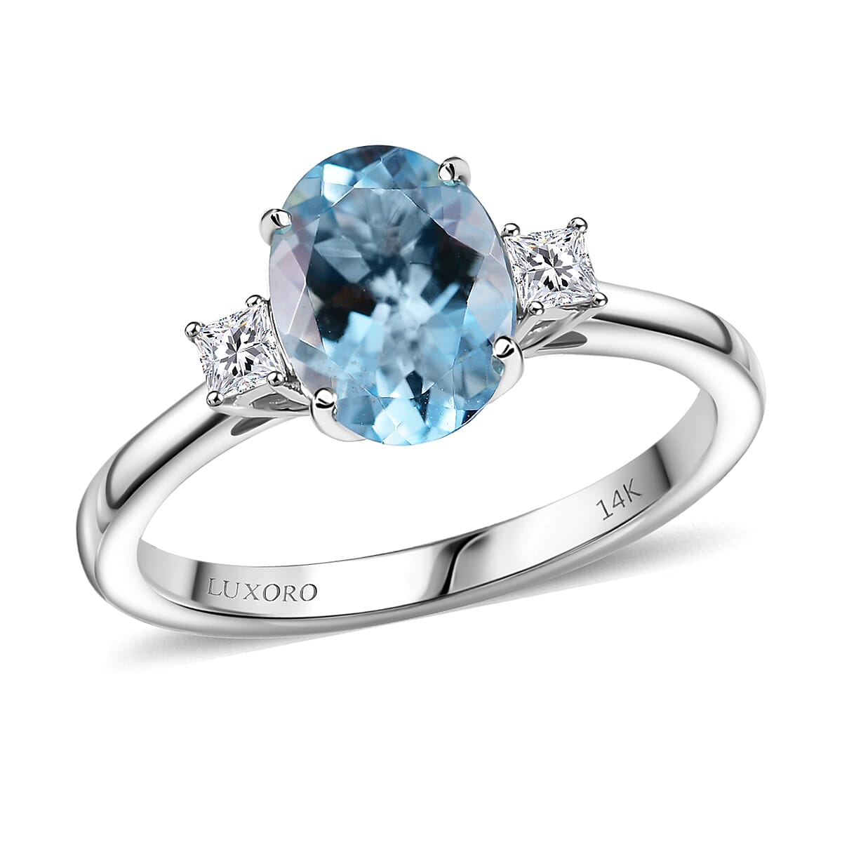 shop lc Certified & Appraised Luxoro AAA Santa Maria Aquamarine and G-H I2 Diamond 1.66 ctw Ring in 14K White Gold