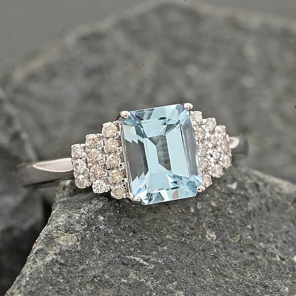 Shop Lc Certified & Appraised Luxoro AAA Santa Maria Aquamarine And G-H I2 Diamond 1.85 Ctw Ring In 14K White Gold