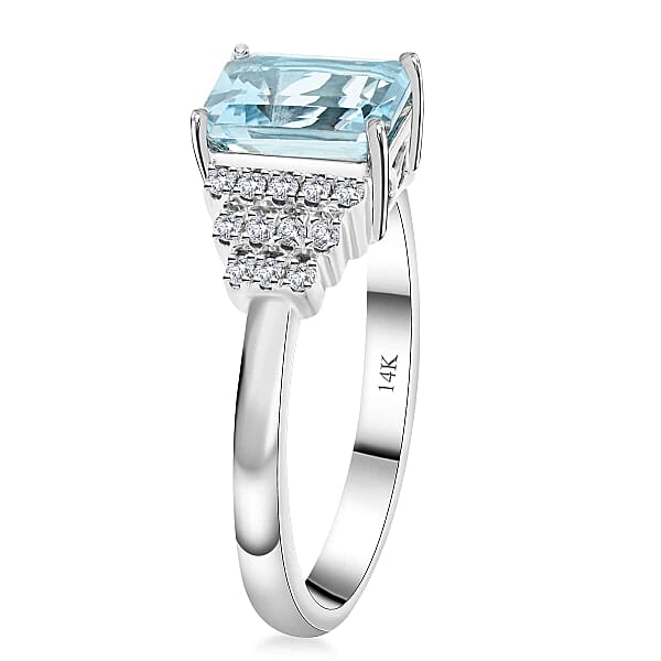 Shop Lc Certified & Appraised Luxoro AAA Santa Maria Aquamarine And G-H I2 Diamond 1.85 Ctw Ring In 14K White Gold