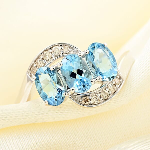 Shop Lc Certified & Appraised Luxoro AAA Santa Maria Aquamarine And I2 Diamond 1.30 Ctw Ring In 14K White Gold