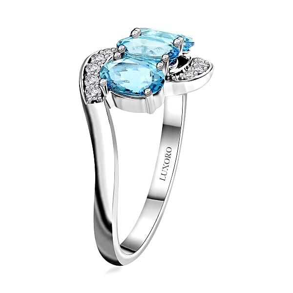 Shop Lc Certified & Appraised Luxoro AAA Santa Maria Aquamarine And I2 Diamond 1.30 Ctw Ring In 14K White Gold