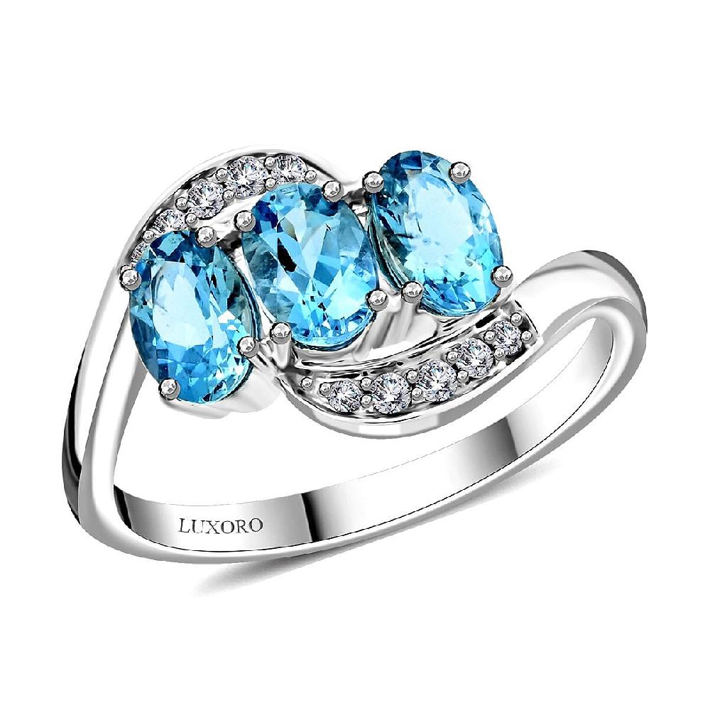 shop lc Certified & Appraised Luxoro AAA Santa Maria Aquamarine and I2 Diamond 1.30 ctw Ring in 14K White Gold