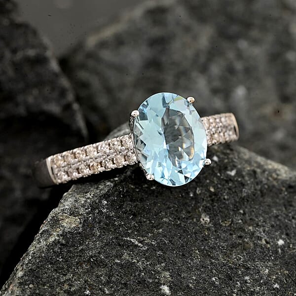 Shop Lc Certified & Appraised Luxoro AAA Santa Maria Aquamarine And G-H I2 Diamond 2.00 Ctw Ring In 14K White Gold