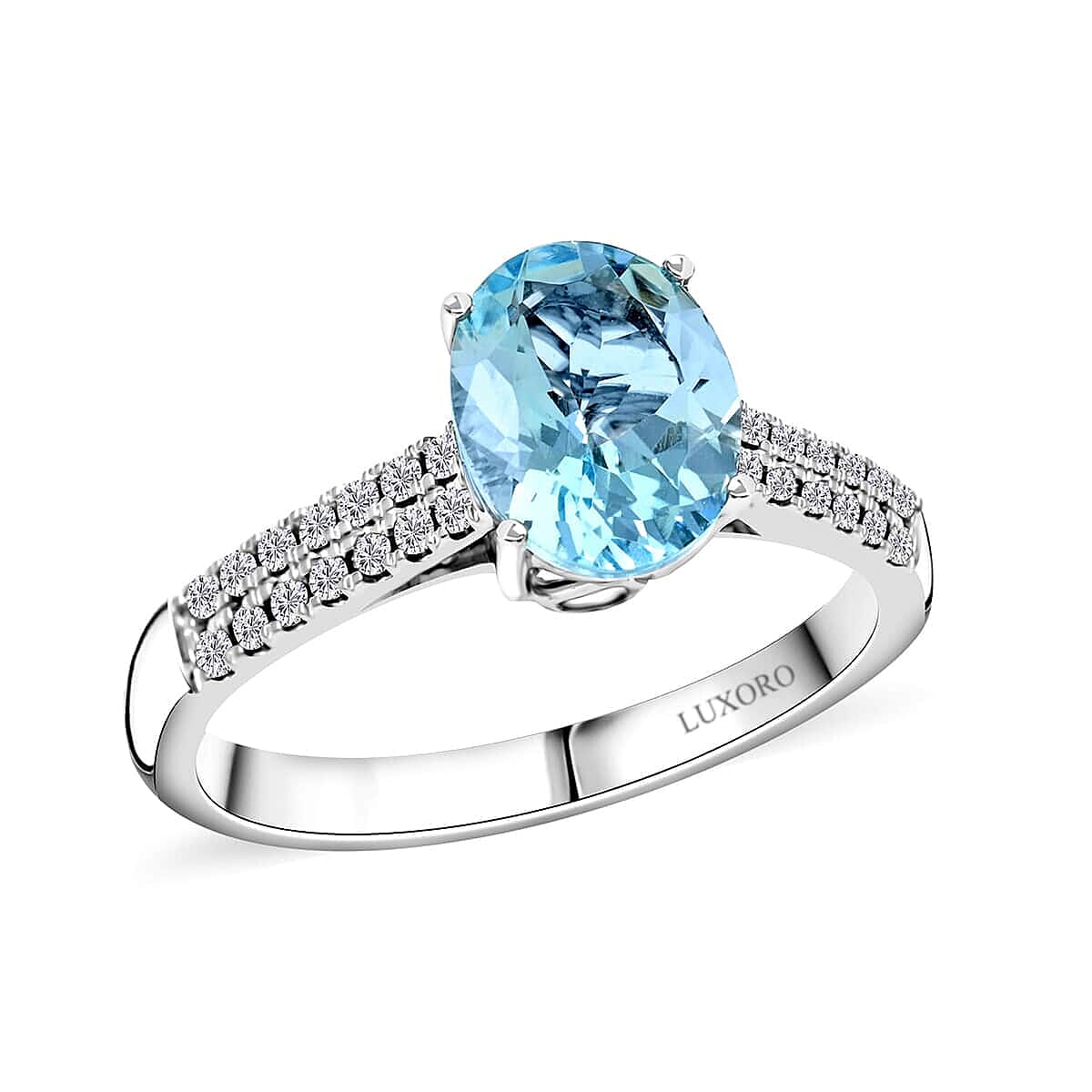 shop lc Certified & Appraised Luxoro AAA Santa Maria Aquamarine and G-H I2 Diamond 2.00 ctw Ring in 14K White Gold