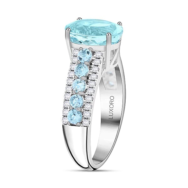 Shop Lc Certified & Appraised Luxoro AAA Santa Maria Aquamarine And G-H I2 Diamond 3.20 Ctw Ring In 14K White Gold 4.56 Grams