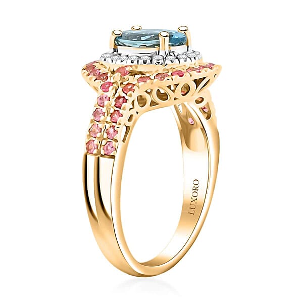 Shop Lc Certified & Appraised Luxoro AAA Santa Maria Aquamarine Mahenge Spinel And I2 Diamond 2.05 Ctw Double Halo Ring In 14K Yellow Gold (Size 6.0) 5.05 Grams