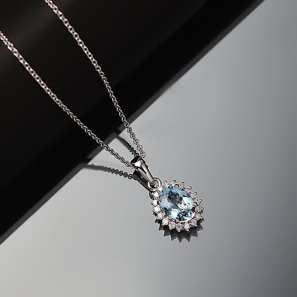 Shop Lc Certified & Appraised Luxoro AAA Santa Maria Aquamarine And G-H I2 Diamond 1.17 Ctw Pendant Necklace In 14K White Gold 20 Inches