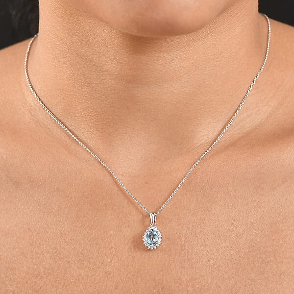 Shop Lc Certified & Appraised Luxoro AAA Santa Maria Aquamarine And G-H I2 Diamond 1.17 Ctw Pendant Necklace In 14K White Gold 20 Inches