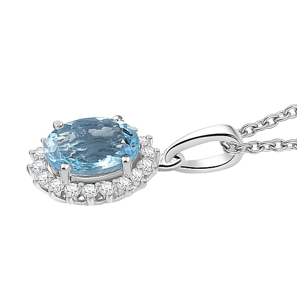 Shop Lc Certified & Appraised Luxoro AAA Santa Maria Aquamarine And G-H I2 Diamond 1.17 Ctw Pendant Necklace In 14K White Gold 20 Inches