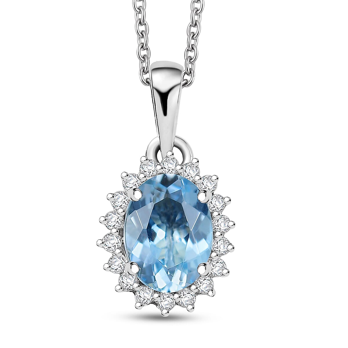 shop lc Certified & Appraised Luxoro AAA Santa Maria Aquamarine and G-H I2 Diamond 1.17 ctw Pendant Necklace in 14K White Gold 20 Inches