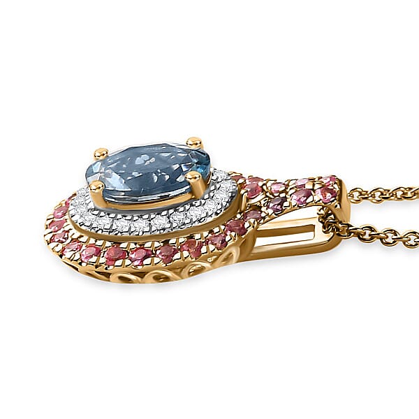 Shop Lc Certified & Appraised Luxoro AAA Santa Maria Aquamarine Mahenge Spinel And I2 Diamond 1.80 Ctw Double Halo Pendant Necklace In 14K Yellow Gold 20 Inches