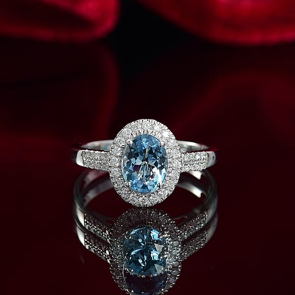 Shop Lc Certified & Appraised Luxoro AAA Santa Maria Aquamarine And G-H I2 Diamond 1.40 Ctw Ring In 14K White Gold