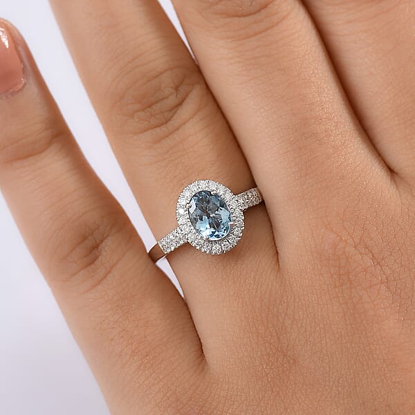 Shop Lc Certified & Appraised Luxoro AAA Santa Maria Aquamarine And G-H I2 Diamond 1.40 Ctw Ring In 14K White Gold