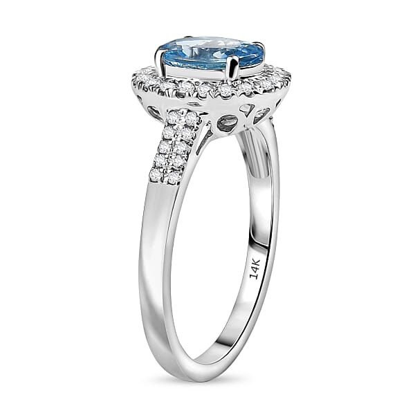 Shop Lc Certified & Appraised Luxoro AAA Santa Maria Aquamarine And G-H I2 Diamond 1.40 Ctw Ring In 14K White Gold