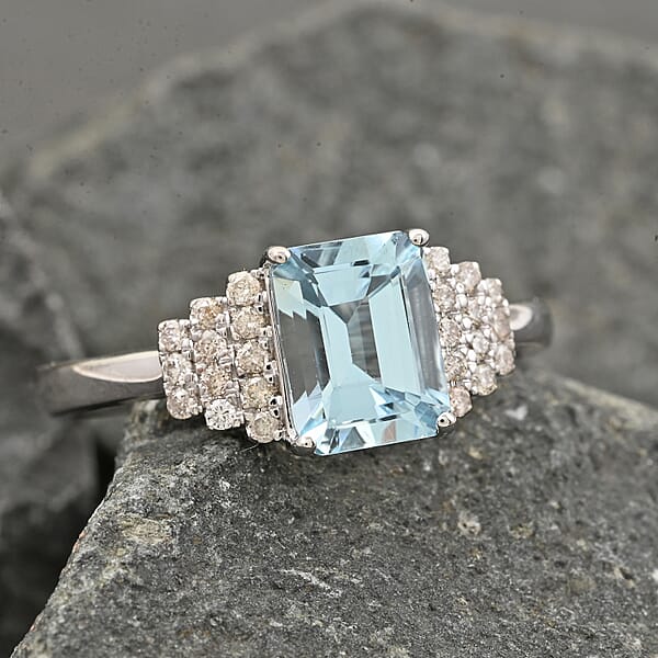 Shop Lc Certified & Appraised Luxoro AAA Santa Maria Aquamarine And G-H I2 Diamond 1.85 Ctw Ring In 14K White Gold