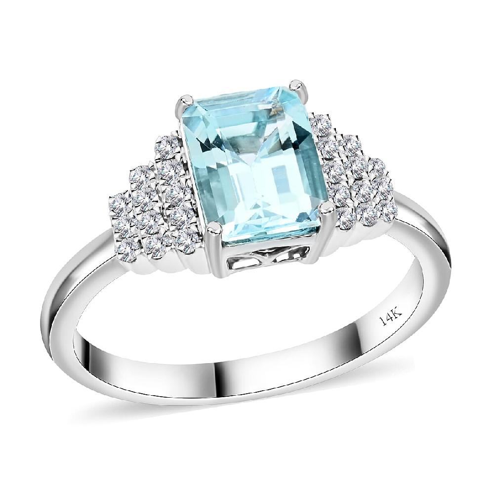 shop lc Certified & Appraised Luxoro AAA Santa Maria Aquamarine and G-H I2 Diamond 1.85 ctw Ring in 14K White Gold