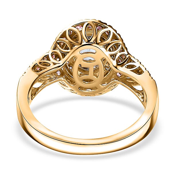 Shop Lc Certified & Appraised Luxoro AAA Santa Maria Aquamarine Mahenge Spinel And I2 Diamond 2.05 Ctw Double Halo Ring In 14K Yellow Gold 5.05 Grams