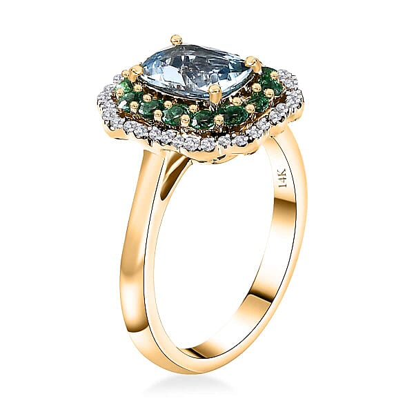 Shop Lc Certified & Appraised Luxoro AAA Santa Maria Aquamarine Boyaca Colombian Emerald And I2 Diamond 1.95 Ctw Ring In 14K Yellow Gold