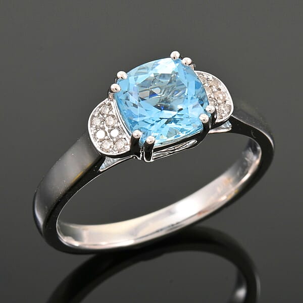 Shop Lc Certified & Appraised Luxoro AAA Santa Maria Aquamarine And G-H I2 Diamond 1.55 Ctw Ring In 10K White Gold