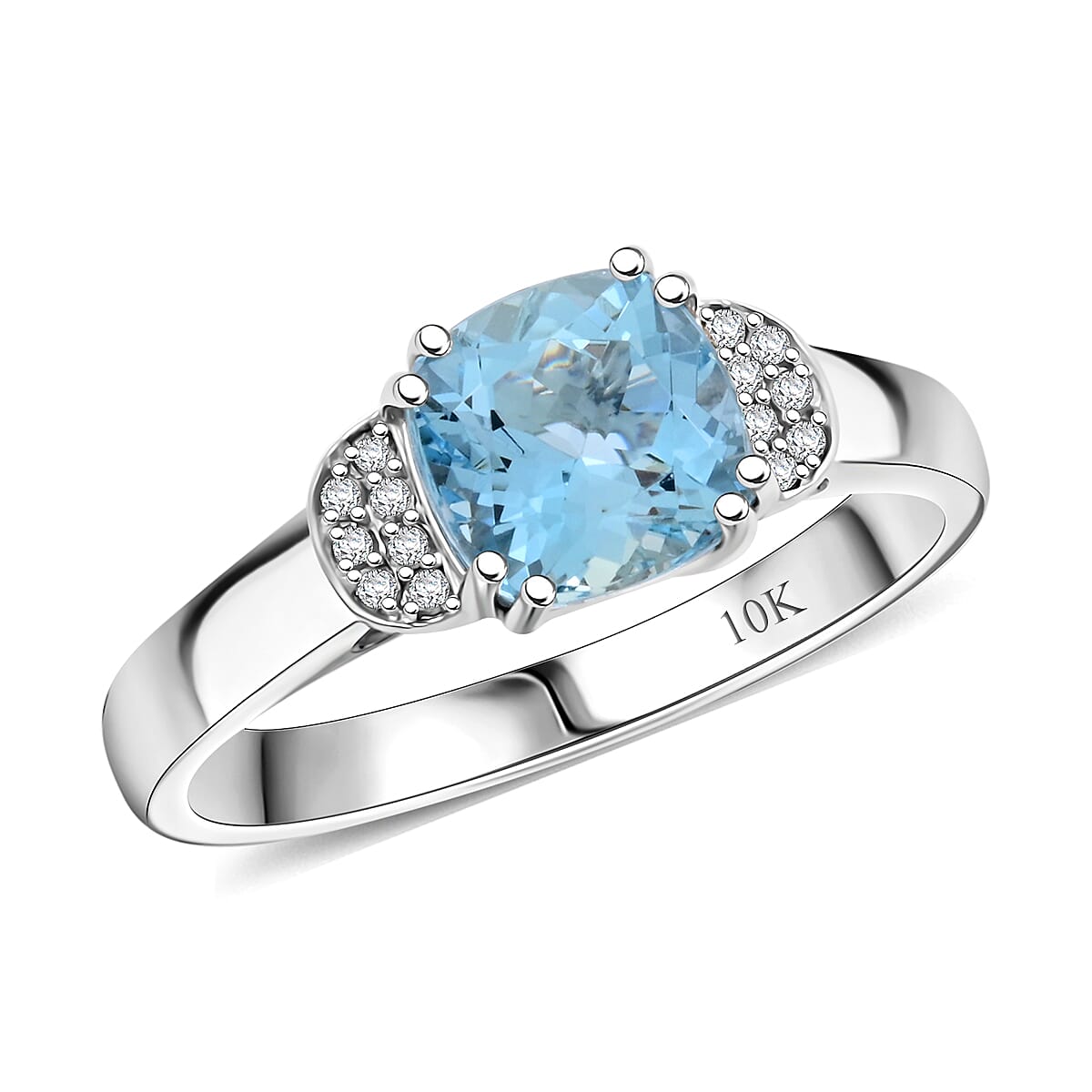 shop lc Certified & Appraised Luxoro AAA Santa Maria Aquamarine and G-H I2 Diamond 1.55 ctw Ring in 10K White Gold