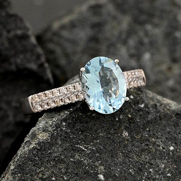 Shop Lc Certified & Appraised Luxoro AAA Santa Maria Aquamarine And G-H I2 Diamond 2.00 Ctw Ring In 14K White Gold