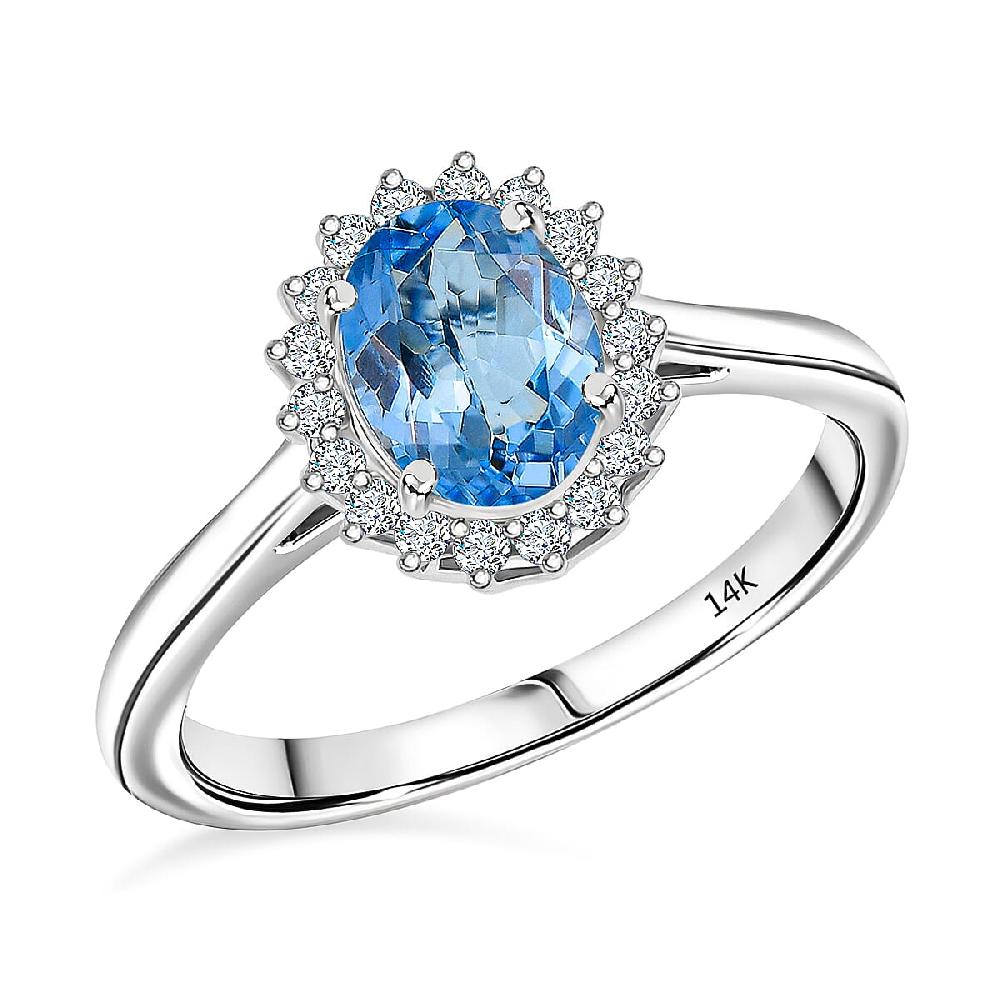 shop lc Certified & Appraised Luxoro AAA Santa Maria Aquamarine and G-H I2 Diamond 1.16 ctw Ring in 14K White Gold