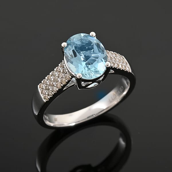 Shop Lc Certified & Appraised Luxoro AAA Santa Maria De Itabira Aquamarine And G-H I2 Diamond 1.75 Ctw Ring In 10K White Gold