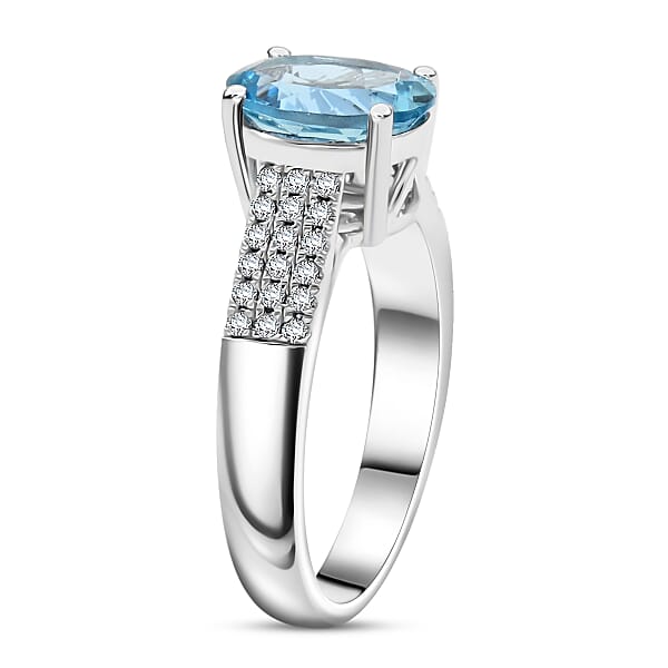 Shop Lc Certified & Appraised Luxoro AAA Santa Maria De Itabira Aquamarine And G-H I2 Diamond 1.75 Ctw Ring In 10K White Gold