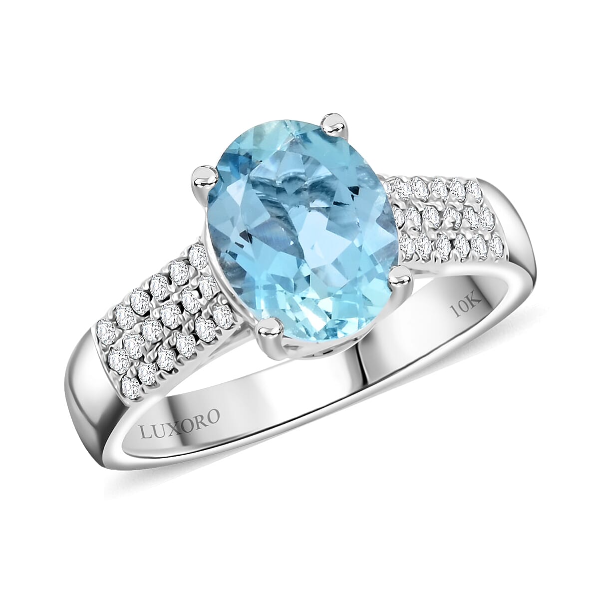 shop lc Certified & Appraised Luxoro AAA Santa Maria de Itabira Aquamarine and G-H I2 Diamond 1.75 ctw Ring in 10K White Gold