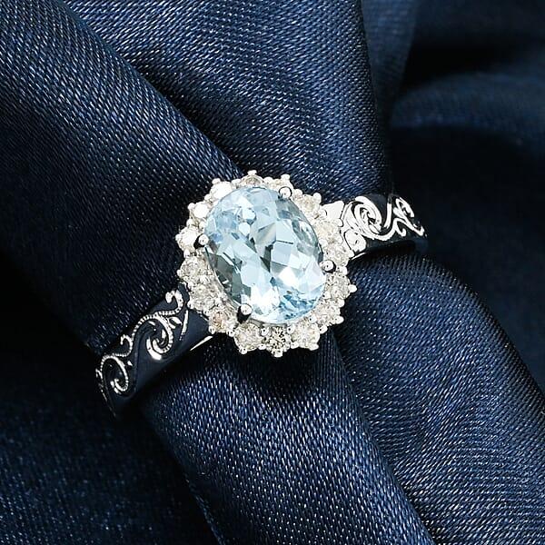 Shop Lc Certified & Appraised Luxoro AAA Santamaria Aquamarine And White Diamond I2 1.50 Ctw Ring In 14K White Gold