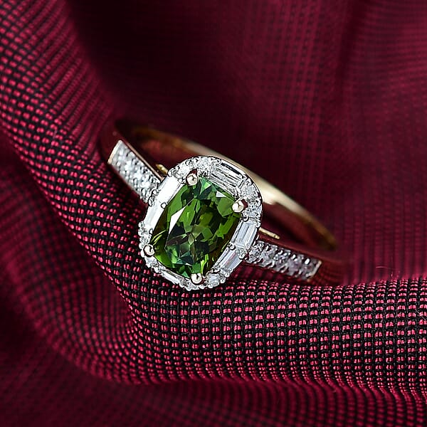 Shop Lc Certified & Appraised Luxoro AAA Sapo Green Tourmaline And I2 Diamond 1.57 Ctw Ring In 10K Yellow Gold
