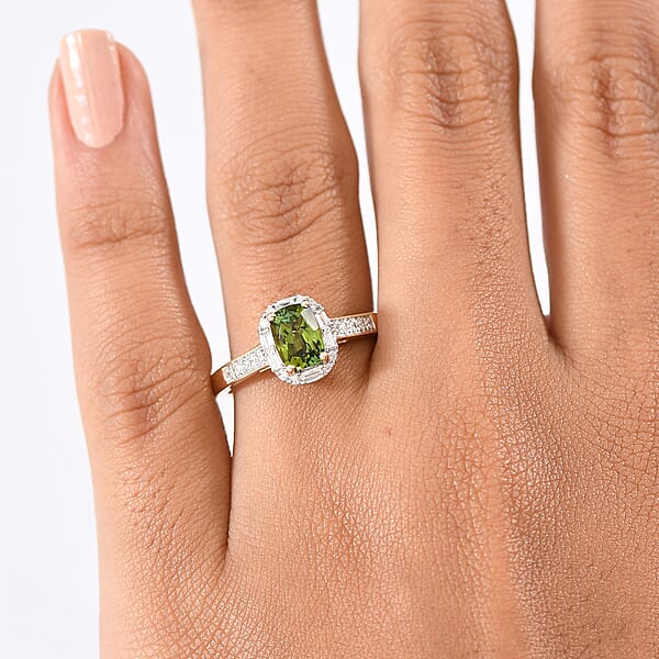 Shop Lc Certified & Appraised Luxoro AAA Sapo Green Tourmaline And I2 Diamond 1.57 Ctw Ring In 10K Yellow Gold