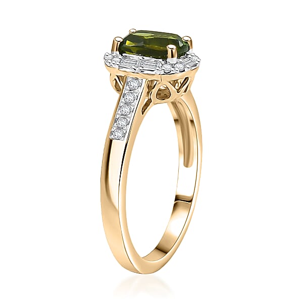 Shop Lc Certified & Appraised Luxoro AAA Sapo Green Tourmaline And I2 Diamond 1.57 Ctw Ring In 10K Yellow Gold