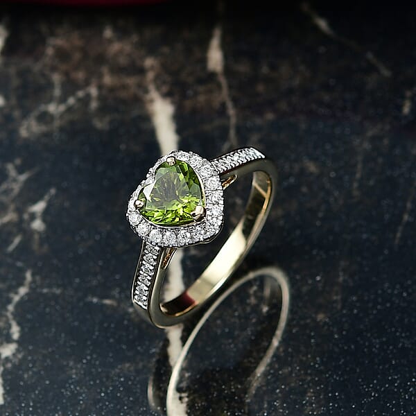 Shop Lc Certified & Appraised Luxoro AAA Sapo Green Tourmaline And I2 Diamond 1.40 Ctw Ring In 10K Yellow Gold
