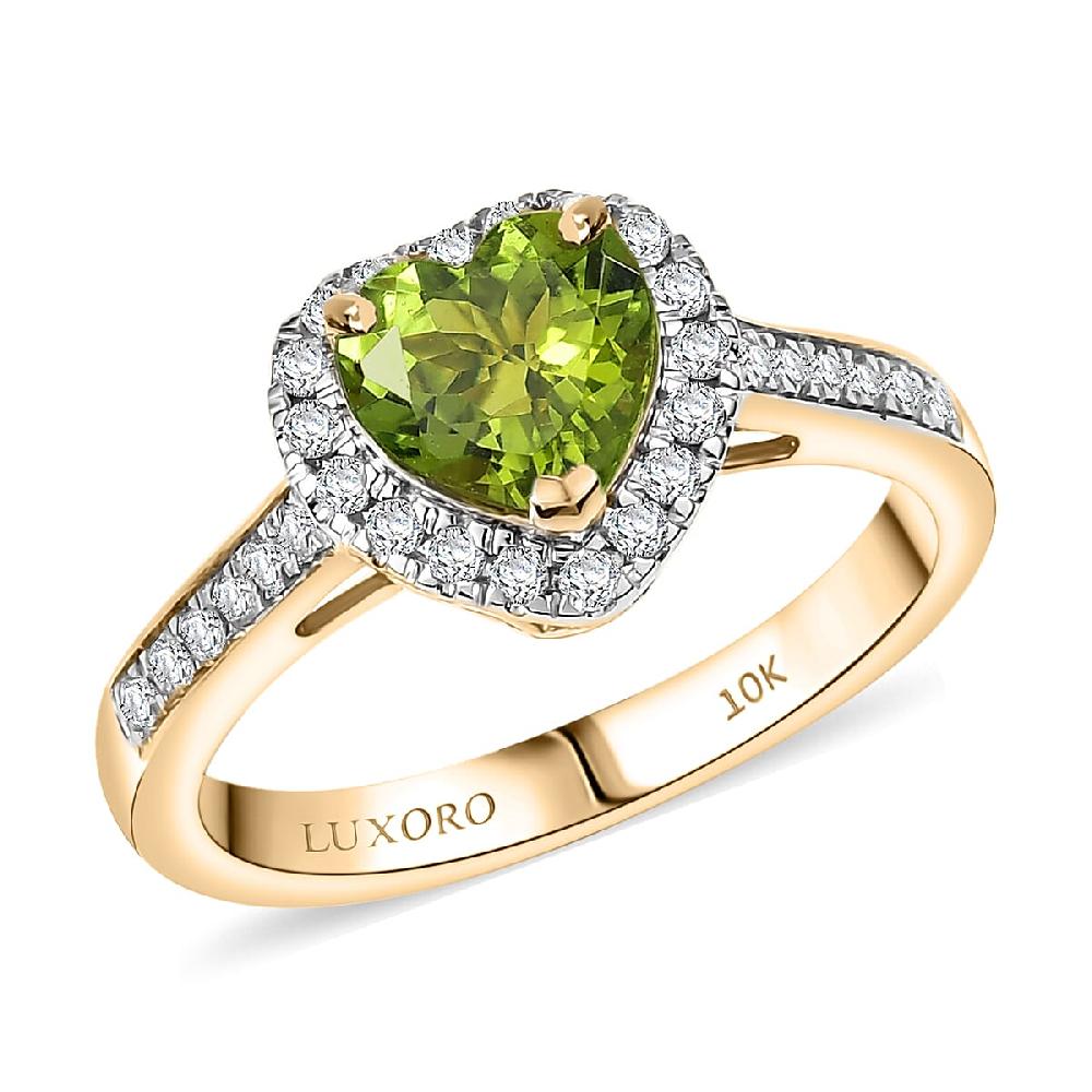 shop lc Certified & Appraised Luxoro AAA Sapo Green Tourmaline and I2 Diamond 1.40 ctw Ring in 10K Yellow Gold