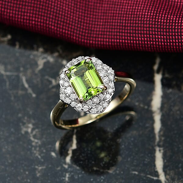 Shop Lc Certified & Appraised Luxoro AAA Sapo Green Tourmaline And I2 Diamond 1.70 Ctw Ring In 10K Yellow Gold