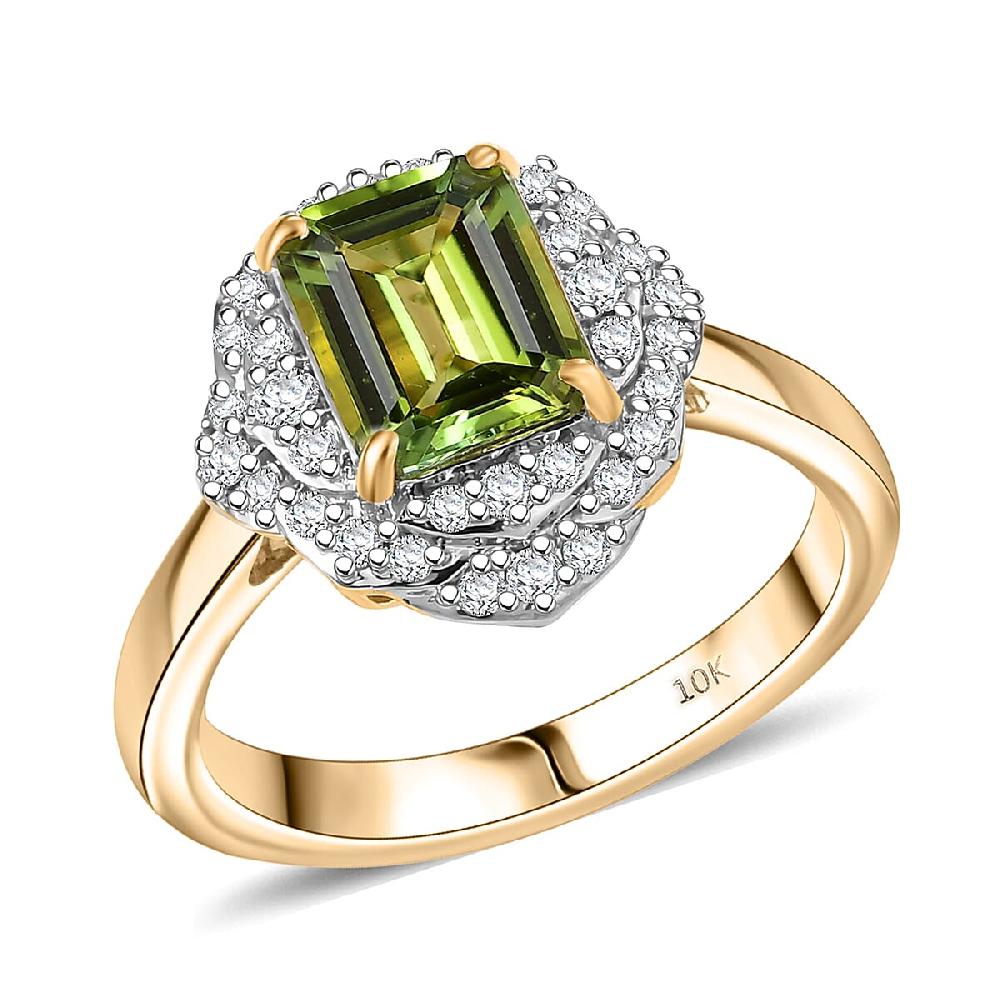 shop lc Certified & Appraised Luxoro AAA Sapo Green Tourmaline and I2 Diamond 1.70 ctw Ring in 10K Yellow Gold