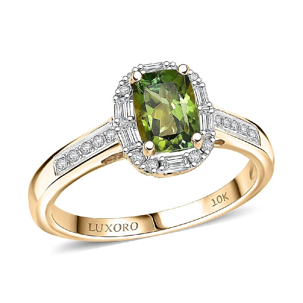 shop lc Certified & Appraised Luxoro AAA Sapo Green Tourmaline and I2 Diamond 1.57 ctw Ring in 10K Yellow Gold