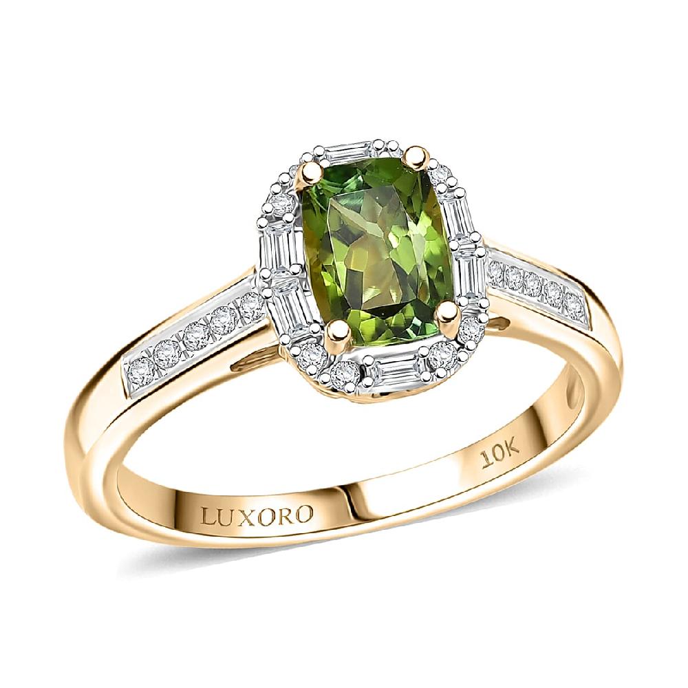 shop lc Certified & Appraised Luxoro AAA Sapo Green Tourmaline and I2 Diamond 1.57 ctw Ring in 10K Yellow Gold