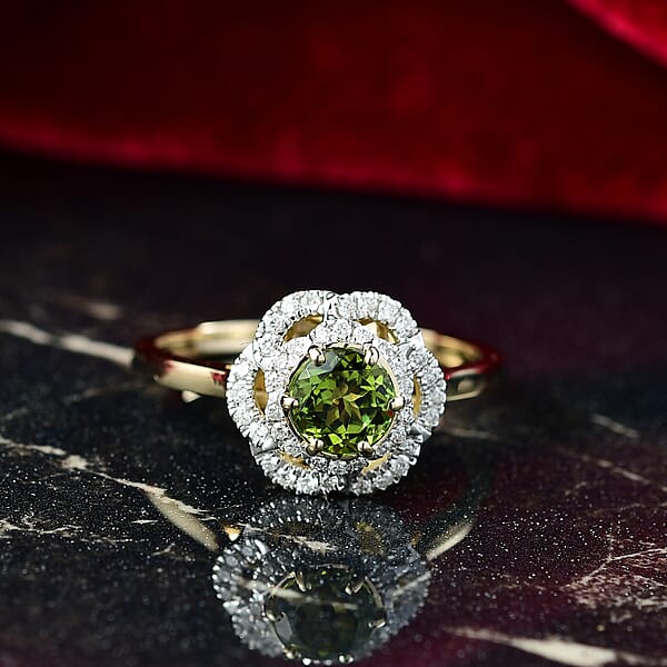 Shop Lc Certified & Appraised Luxoro AAA Sapo Tourmaline And I2 Diamond 1.46 Ctw Ring In 10K Yellow Gold