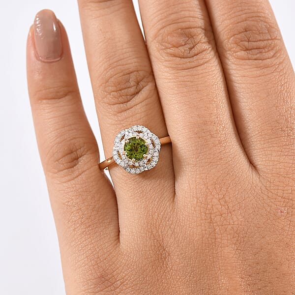 Shop Lc Certified & Appraised Luxoro AAA Sapo Tourmaline And I2 Diamond 1.46 Ctw Ring In 10K Yellow Gold
