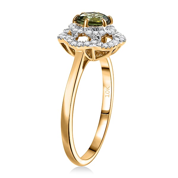 Shop Lc Certified & Appraised Luxoro AAA Sapo Tourmaline And I2 Diamond 1.46 Ctw Ring In 10K Yellow Gold