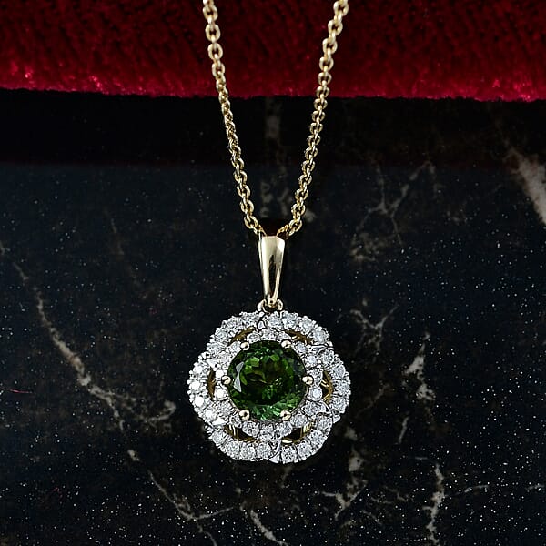 Shop Lc Certified & Appraised Luxoro AAA Sapo Tourmaline And I2 Diamond 1.52 Ctw Pendant Necklace 20 Inches In 10K Yellow Gold