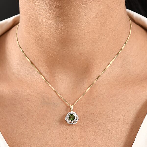 Shop Lc Certified & Appraised Luxoro AAA Sapo Tourmaline And I2 Diamond 1.52 Ctw Pendant Necklace 20 Inches In 10K Yellow Gold